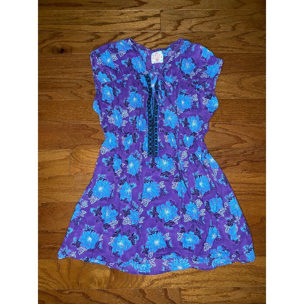 Free People Purple and Blue Floral Sleeveless Shirt Size Small